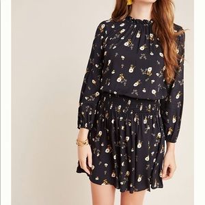 Black long sleeve printed tunic dress